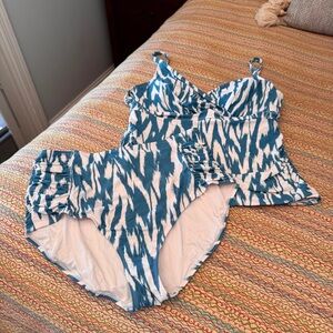 Anne Cole Limited Edition UPF 50+ women's tankini top and bottoms turquoise XXL